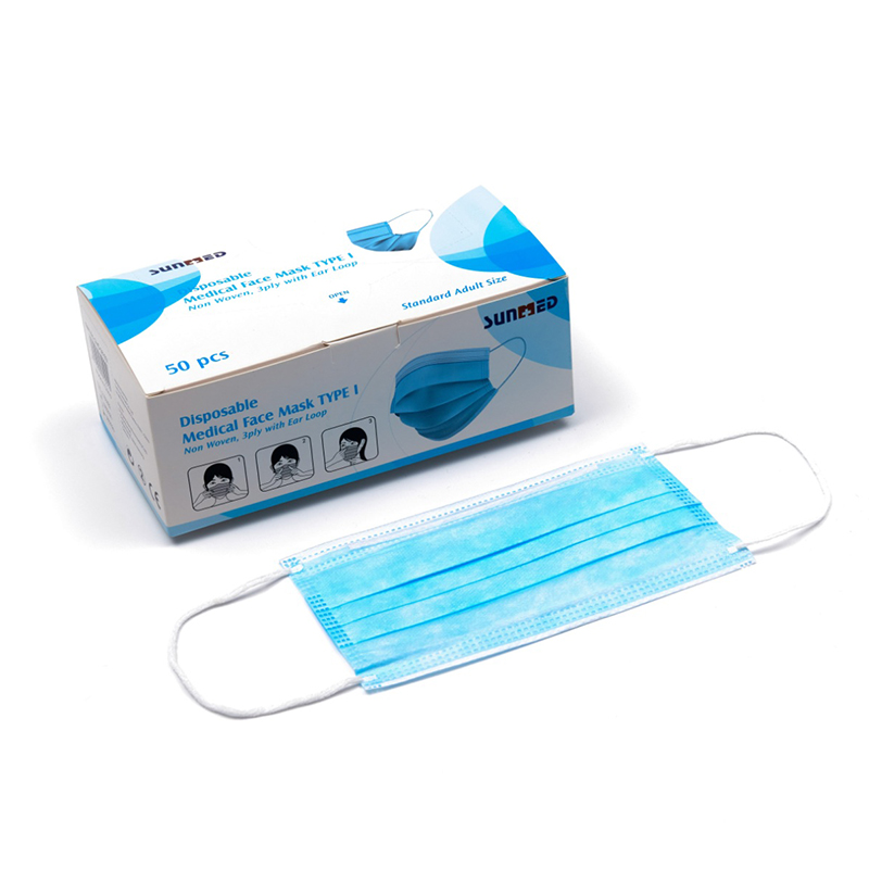 Máscara facial médica descartável não tecida de 3 camadas 