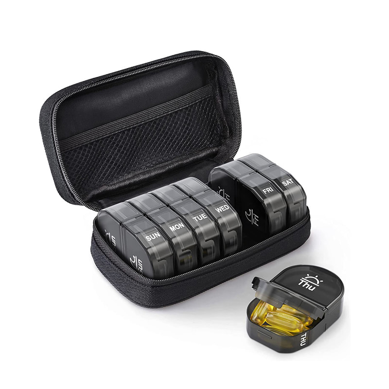 Organizador de comprimidos de lona fofo para viagem de 7 dias com bolsa com zíper 