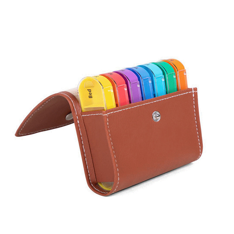 Organizador de comprimidos diário semanal personalizado com estojo de PU 