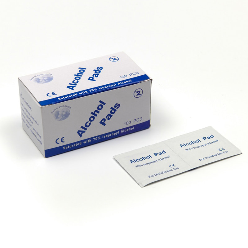 Lenço umedecido descartável estéril com álcool saturado e cloreto de sódio 