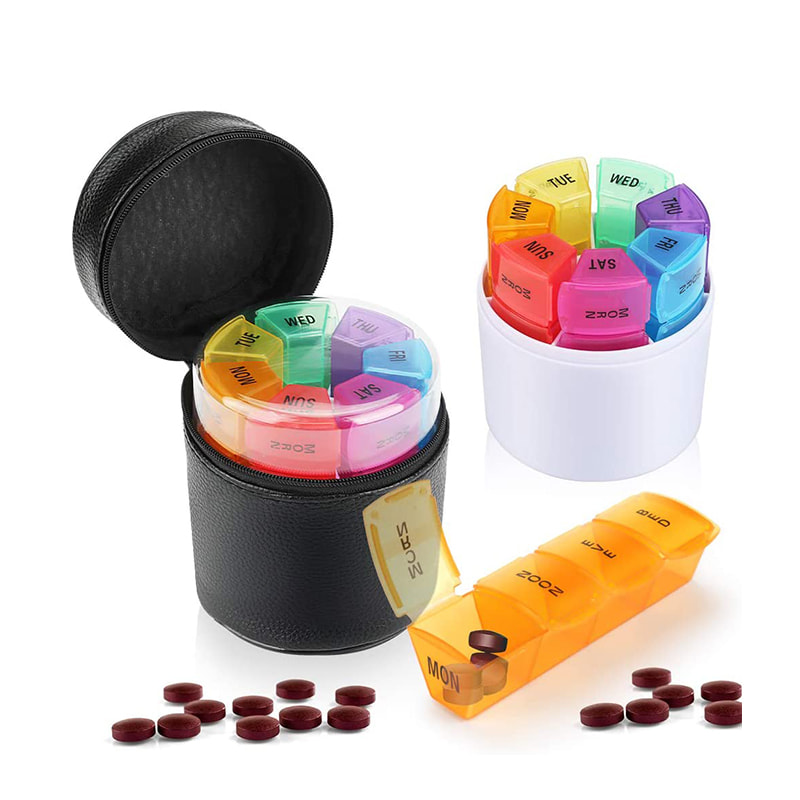 Planejador de pílulas semanal de neon de viagem com bolsa com zíper 