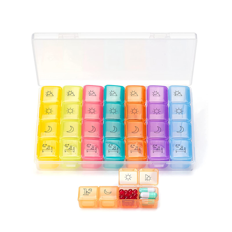 Estojo portátil para comprimidos de medicamentos diários e semanais 