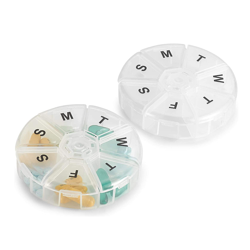 Planejador de medicamentos semanal portátil redondo pequeno 
