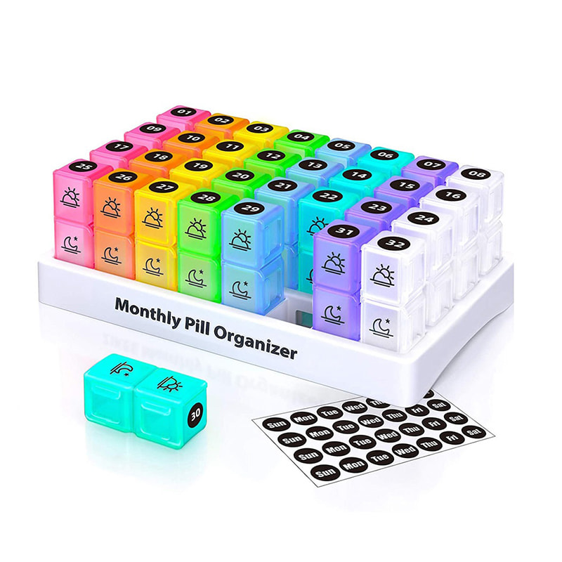 Planejador de pílulas mensal colorido para uso doméstico 2 vezes ao dia 