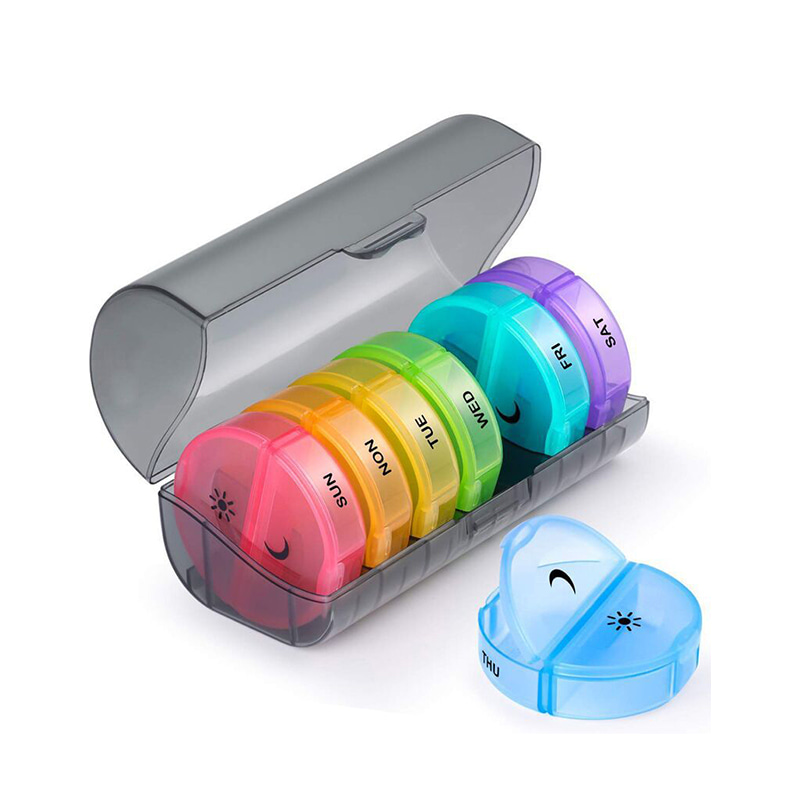 Organizador portátil de comprimidos de plástico preto diário para vitaminas 